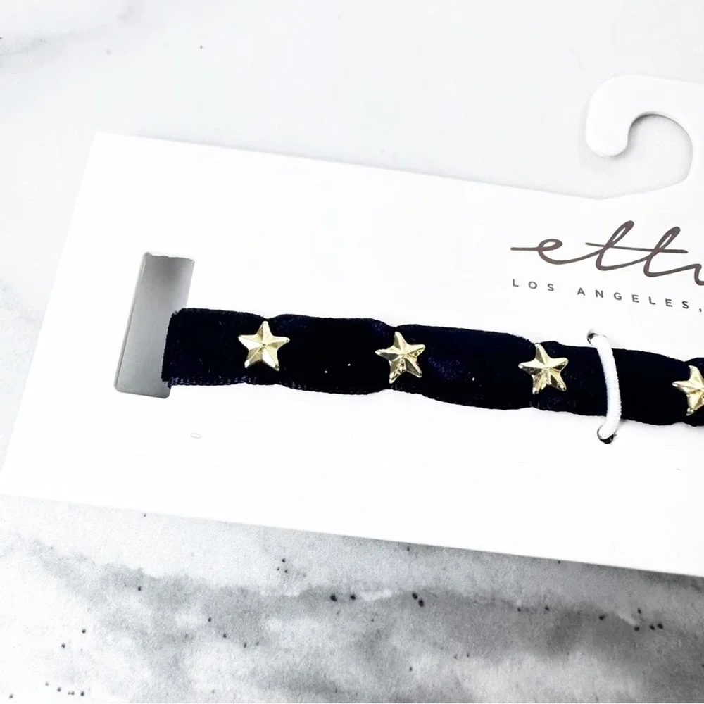Ettika Revolve Black Velvet Gold Star Choker Necklace NWT - Picture 3 of 6